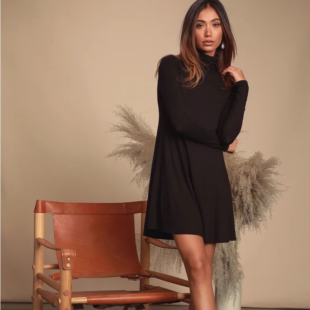 Lulus Sway Girl Sway Black Turtleneck Swing Dress